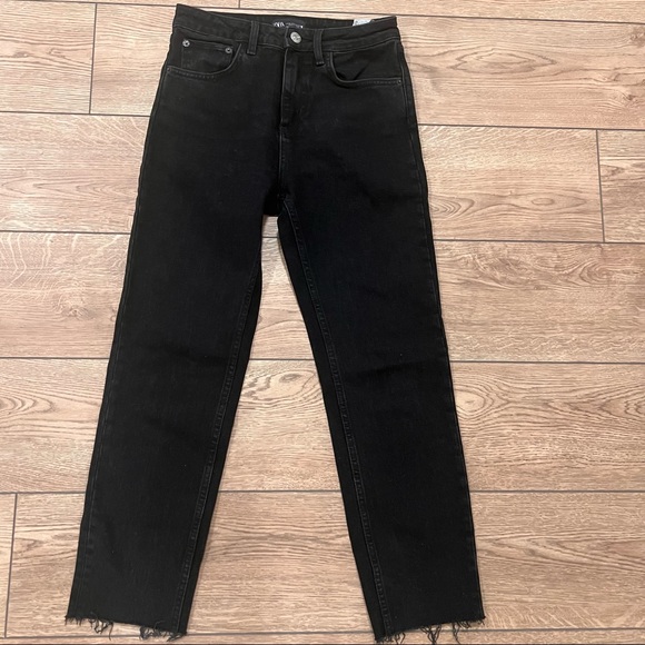 Zara Denim - Zara Raw Hem High Rise Straight Leg Jeans